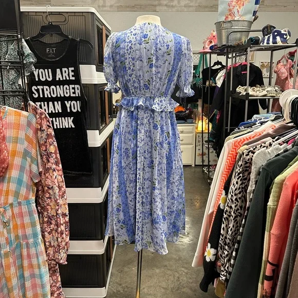 LC Lauren Conrad Blue and White V-Neck Sundress - Picture 3 of 4